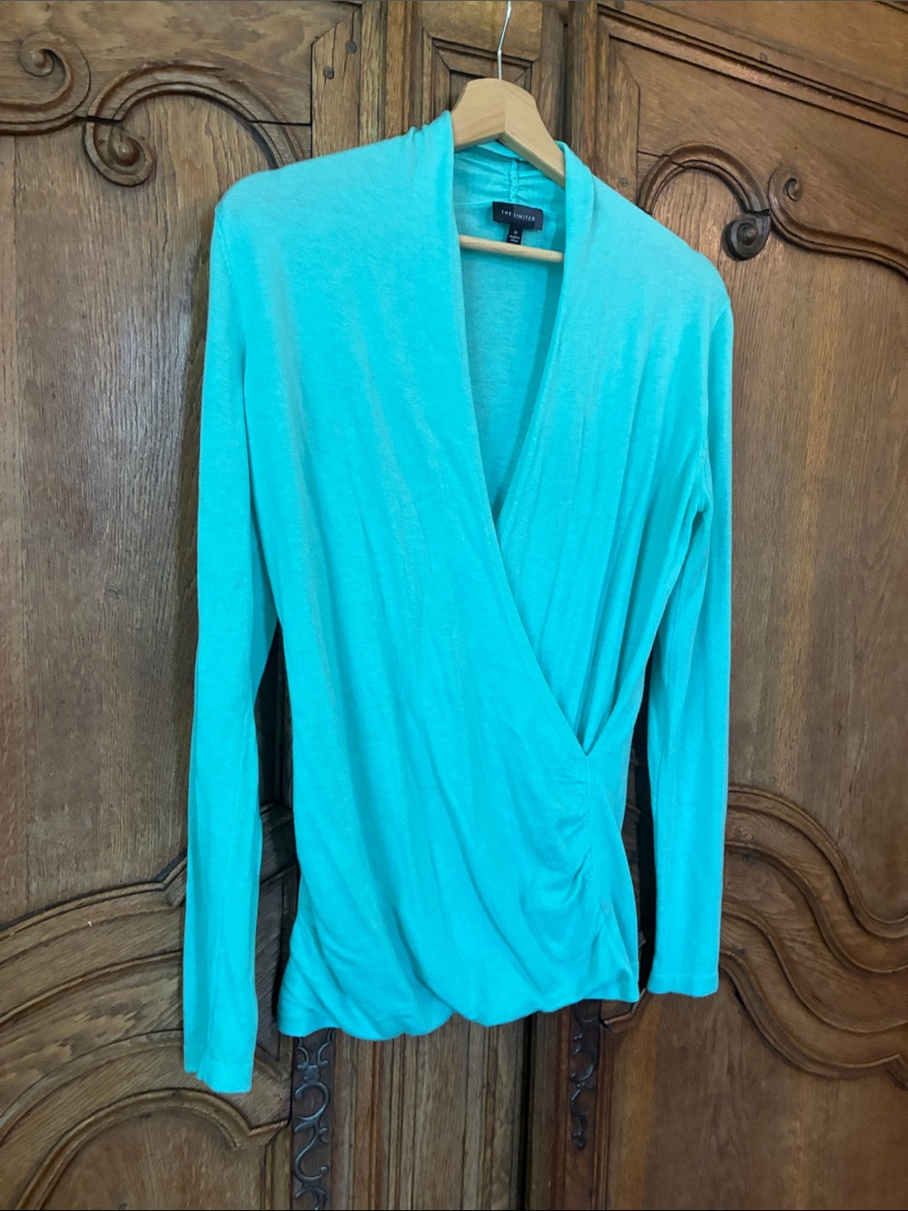 The Limited Aqua Blue Faux Wrap Top Ruched - Picture 4 of 8